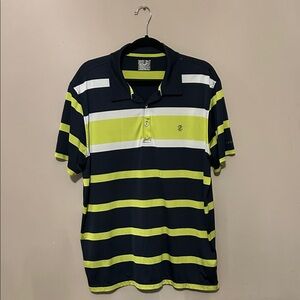 Men's Striped Polo Shirt - Navy and Lime